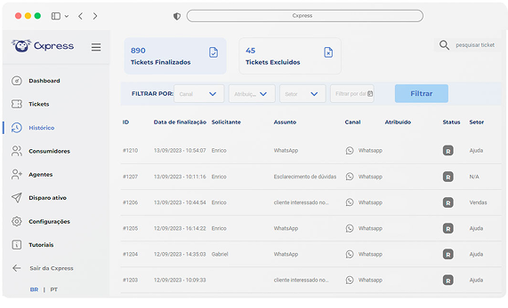 Painel da Cxpress para distribuição inteligente de atendimentos com filas, setores, status e roteamento automático de tickets