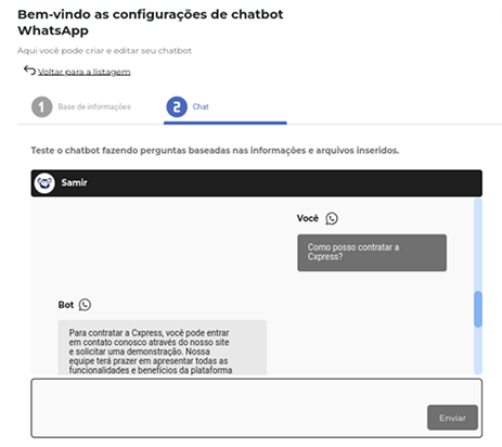 Interface de chatbot da Cxpress com histórico centralizado de conversas, atendimento automatizado e gestão de tickets
